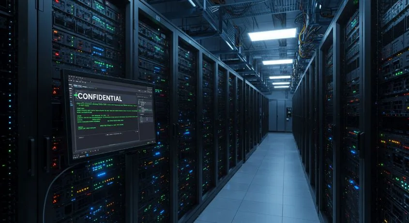 Data Center showing rows of servers