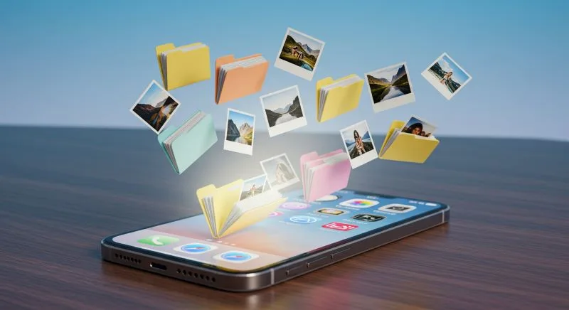 Image of an iPhone showing how to organize iPhone photos using folders.