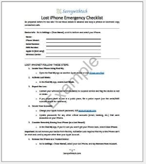 Lost iPhone Emergency Checklist Sample Lost iPhone Emergency Checklist Printable Example Document