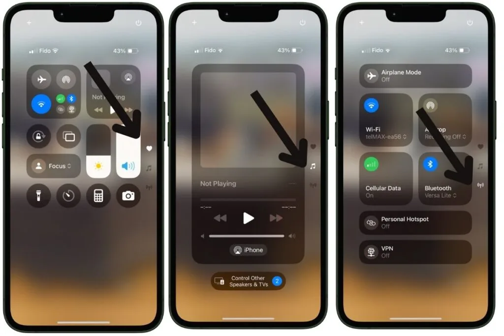 iPhone images showing control center groups