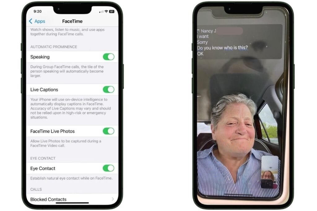 FaceTime App Closed Captions Two iPhone Screenshot showing how to use Closed Captions