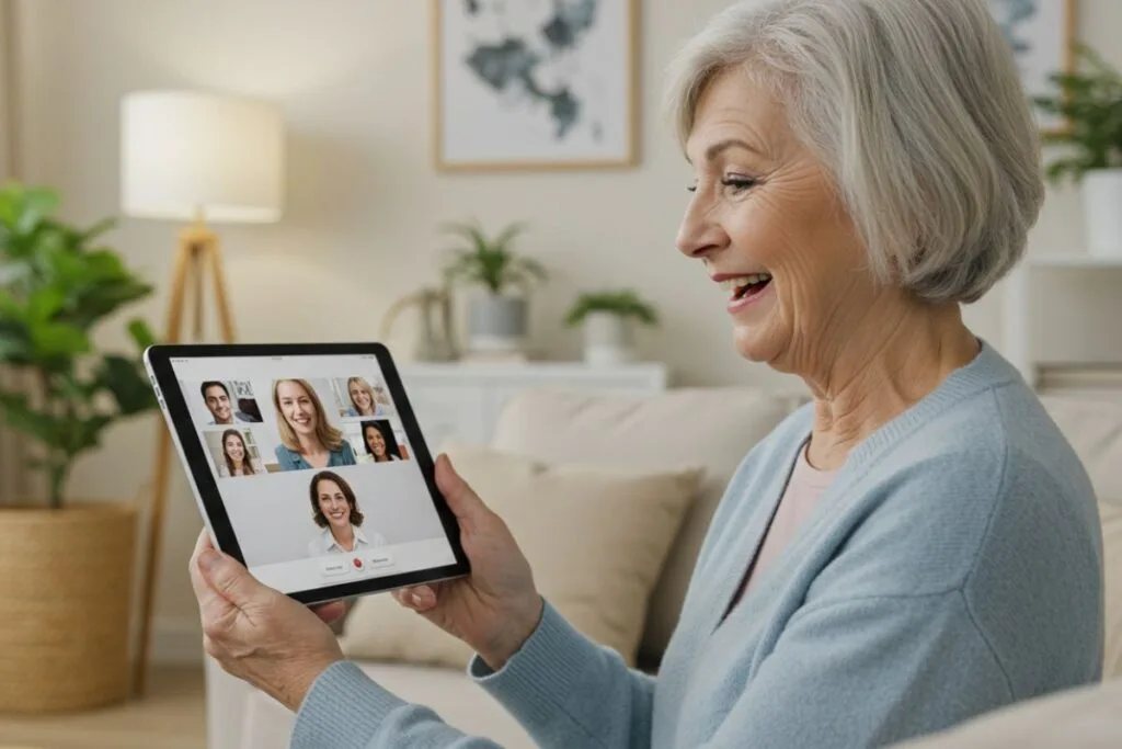 Woman on an iPad talking on FaceTime App