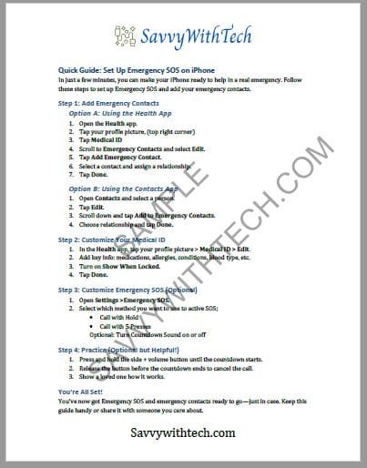 Emergency SOS on iPhone Quick Setup Guide Sample image Sample of Emergency SOS on iPhone Quick Setup Guide