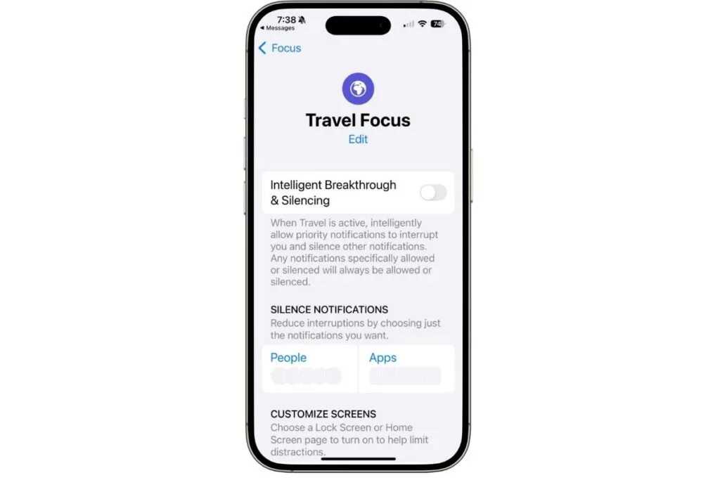 iPhone screen showing Focus Mode