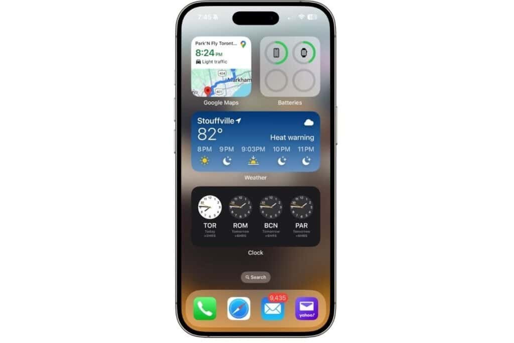 Widgets for iPhone Tips for Travel iPhone screen with widgets for travel