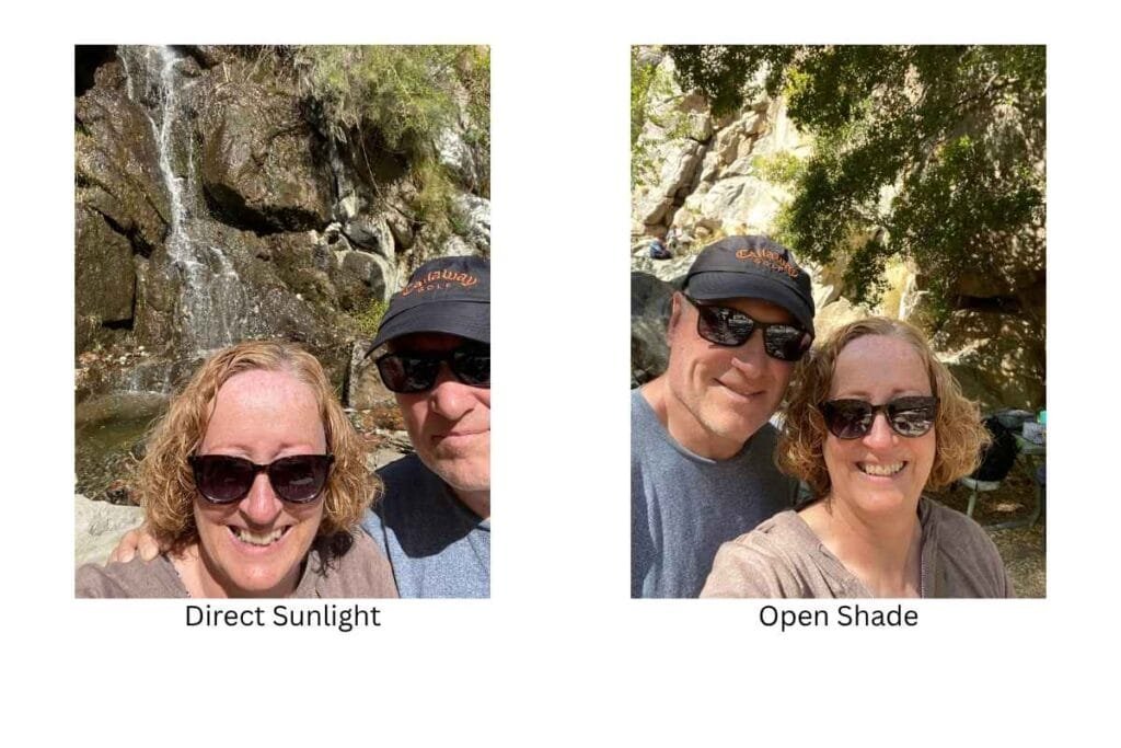 Direct sunlight vs Open Shade Example of a photo taken in direct sunlight vs open shade showing how to take a good photo on iPhone