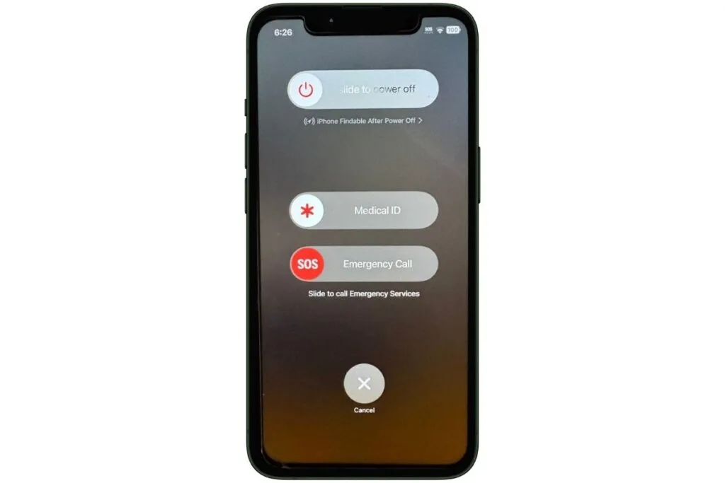 Apple Pay not working restart your iphone iPhone screen showing power off, medical ID and Emergency call options.