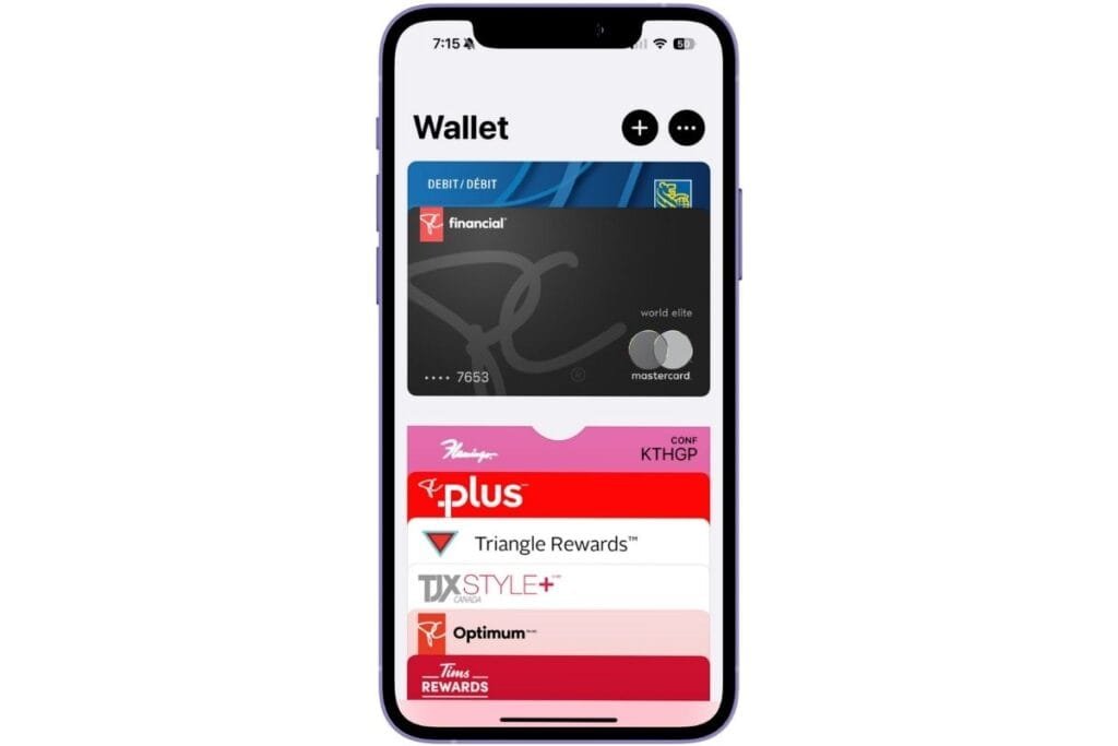 Apple pay not working try another card Image of an iPhone with the wallet displayed showing 2 cards as an example of Apple Pay not working so choose another card.
