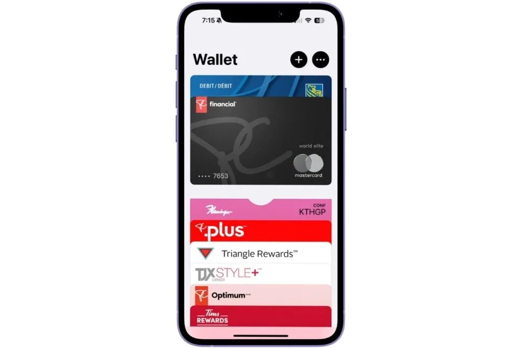 Apple pay not working try another card Image of an iPhone with the wallet displayed showing 2 cards as an example of Apple Pay not working so choose another card.