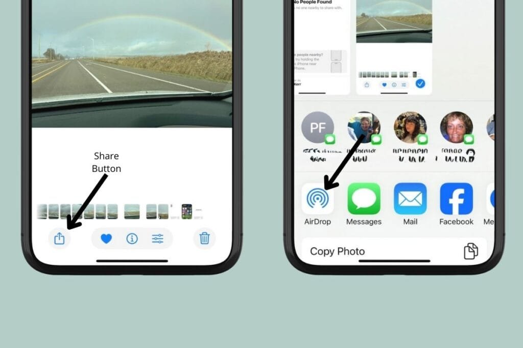 Share button on iPhone photos for easy sharing using AirDrop on iPhone