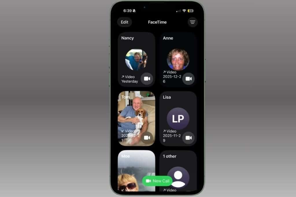 Example of the the new look to FaceTime in iOS 26