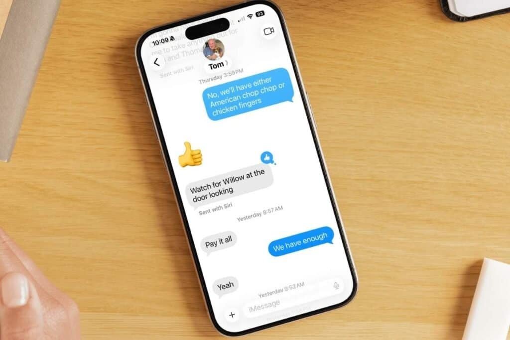 iPhone screen showing messages app thread with a photo as an example of adding at contact photo.