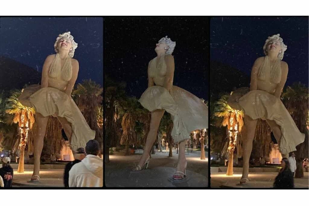 Three images of the Marilyn Monroe statue in Palm Springs as an example of taking multiple pictures.